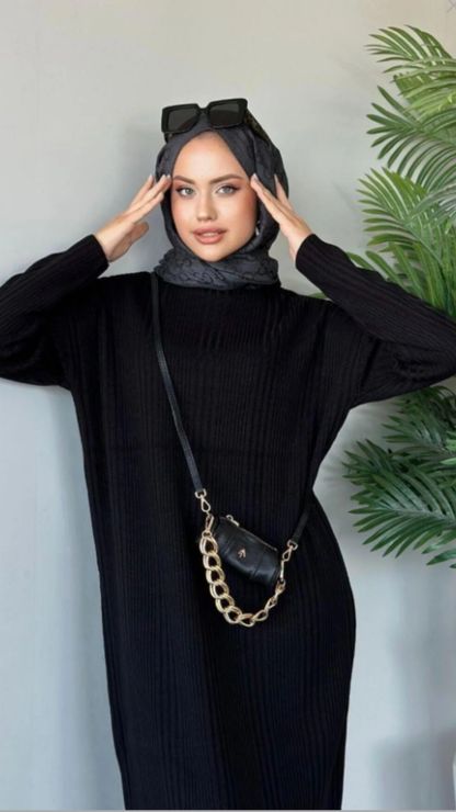 ArsenaBeauty Fitilli Triko Elbise Siyah