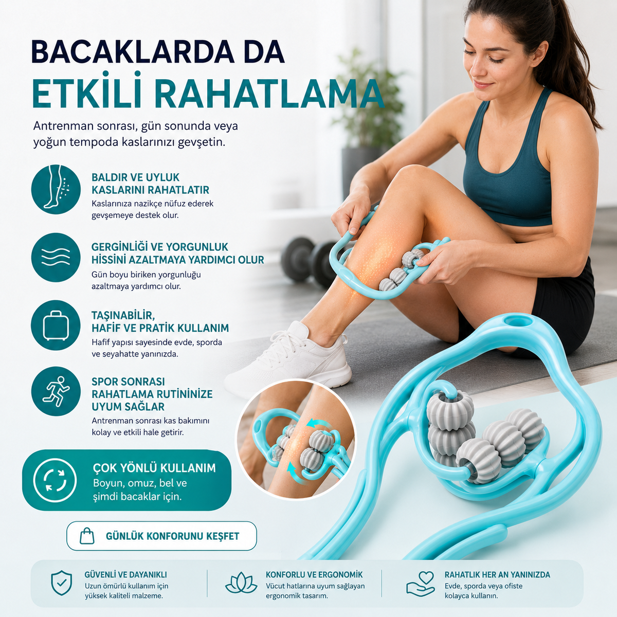 Profesyonel Kas Gevşetici Rahatlatıcı 6 tekerli Masaj Aleti