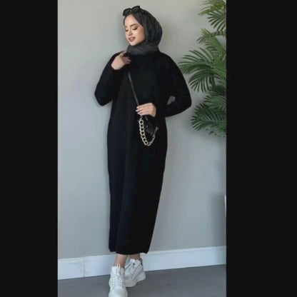 ArsenaBeauty Fitilli Triko Elbise Siyah